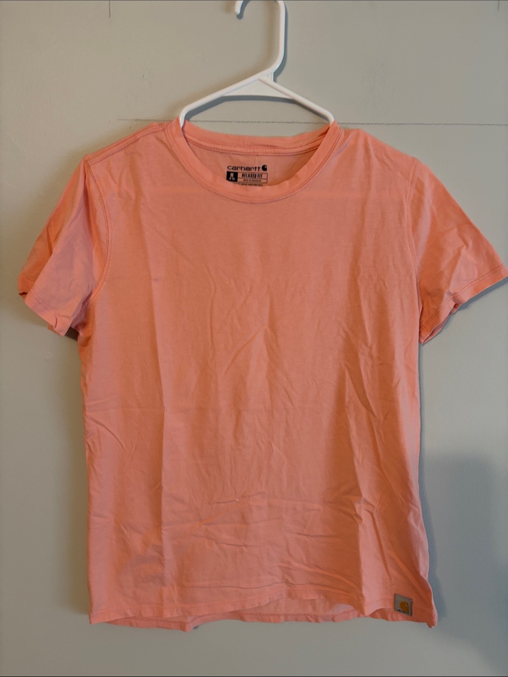 Carhartt woman’s Short-Sleeve Tee — Peach. Med. Cotton/ tencel.